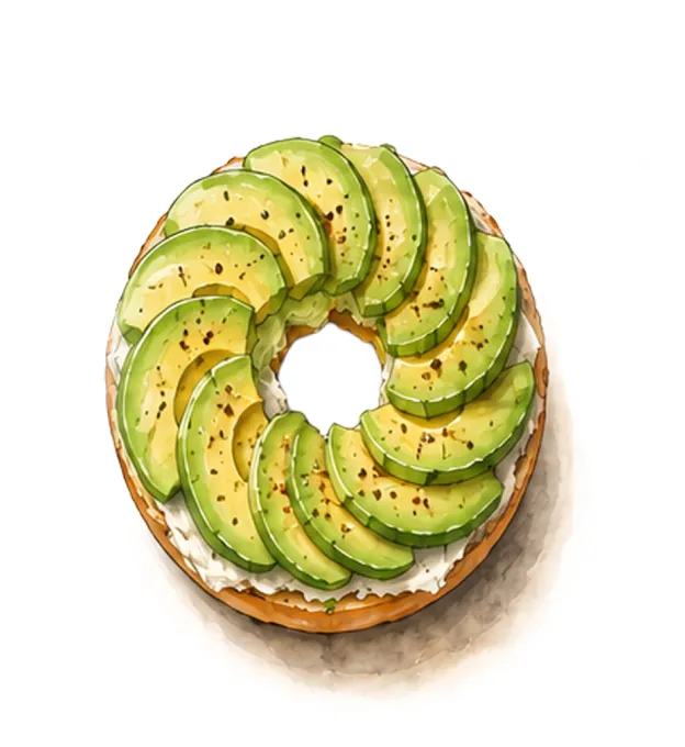 pain de beignet avec une sauce au citron et des tranches d'avocats